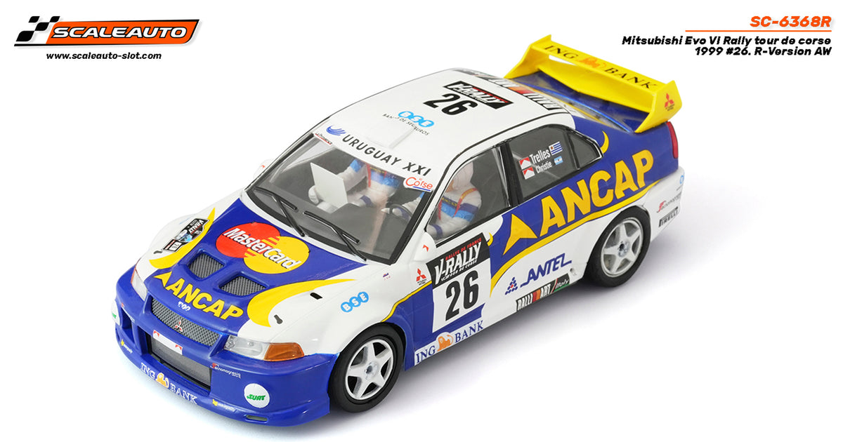 Mitsubishi Evo VI Ancap Rally Tour de Corse 1999 #26 Trelles / Christie. R-Version AW · Scaleauto SC-6368R · Fotografía 5