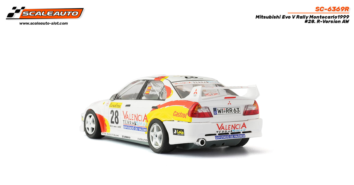 Mitsubishi Evo V Rally Montecarlo 1999 #28 Climent/Romani. R-Version AW · Scaleauto SC-6369R · Fotografía 2