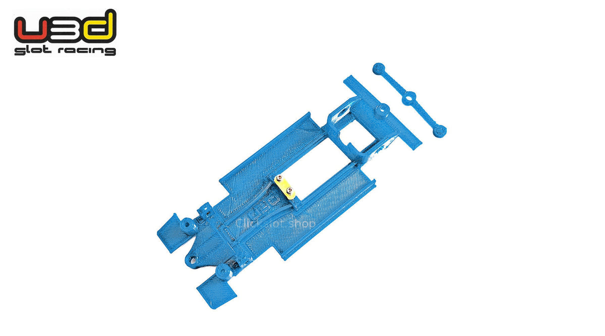 Chasis 3D línea Ferrari 308 GTB Avant Slot U3d Slot Racing — nuevo azul U3D, logo y marca de agua Clickslot.shop