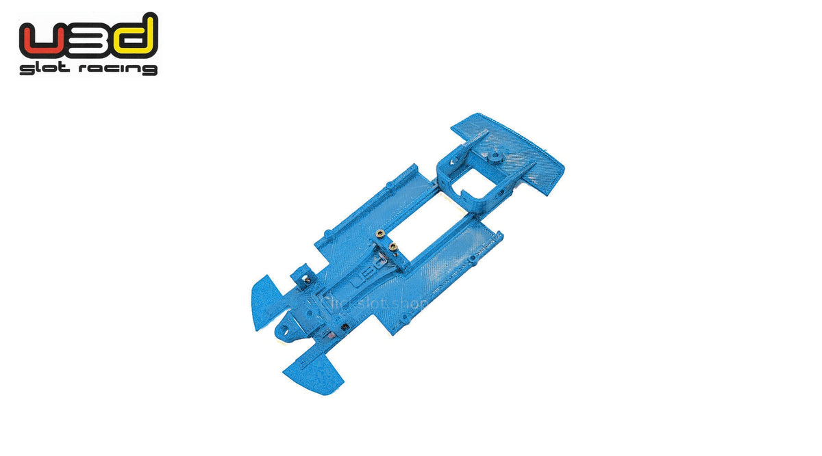 Chasis 3D línea Mitsubishi EVO Scaleauto U3d Slot Racing — nuevo azul U3D, logo y marca de agua Clickslot.shop