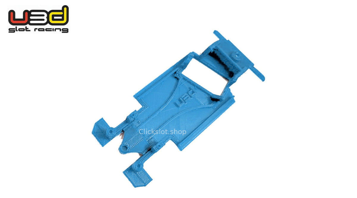 Chasis 3D ángulo Toyota Yaris WRC Scalextric U3d Slot Racing — nuevo azul U3D, logo y marca de agua Clickslot.shop