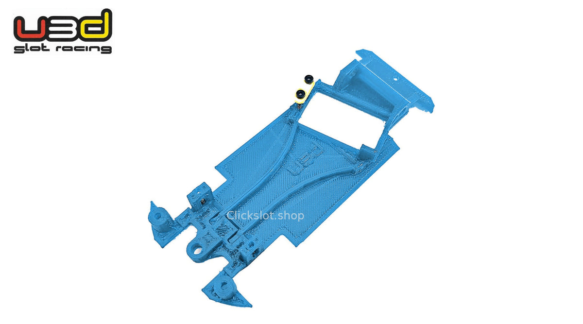 Chasis 3D ángulo Peugeot 205 T16 Spirit U3d Slot Racing — nuevo azul U3D, logo y marca de agua Clickslot.shop