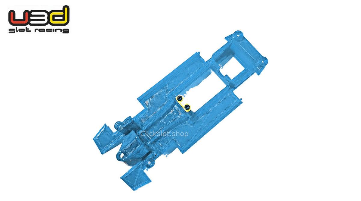 Chasis 3D línea BMW M1 Fly Car Model U3d Slot Racing — nuevo azul U3D, logo y marca de agua Clickslot.shop