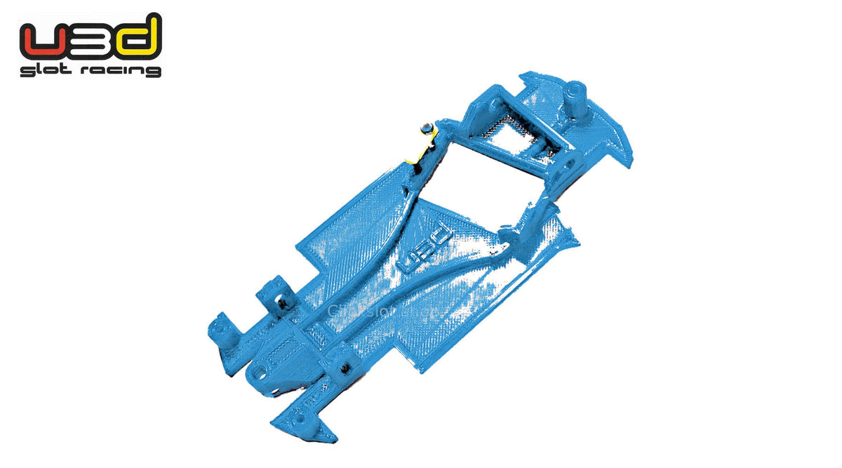 Chasis 3D ángulo Ford Fiesta RS WRC Scalextric U3d Slot Racing — nuevo azul U3D, logo y marca de agua Clickslot.shop