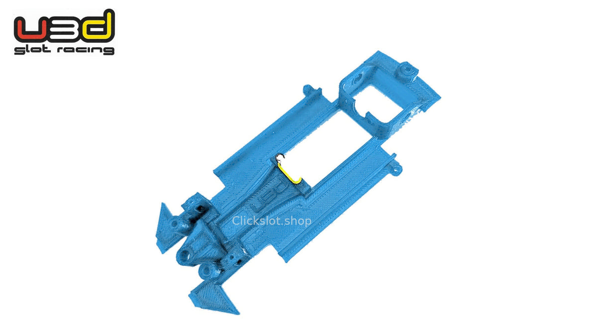 Chasis 3D línea EVO-2 Hyundai i20 WRC Scalextric U3d Slot Racing — nuevo azul U3D, logo y marca de agua Clickslot.shop