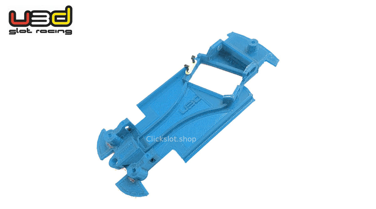 Chasis 3D ángulo Mitsubishi EVO X Avant Slot U3d Slot Racing — nuevo azul U3D, logo y marca de agua Clickslot.shop