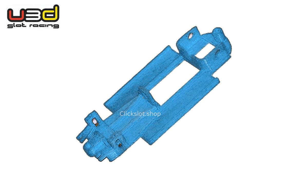 Chasis 3D línea Lancia Delta HF Integrale Scalextric U3d Slot Racing — nuevo azul U3D, logo y marca de agua Clickslot.shop