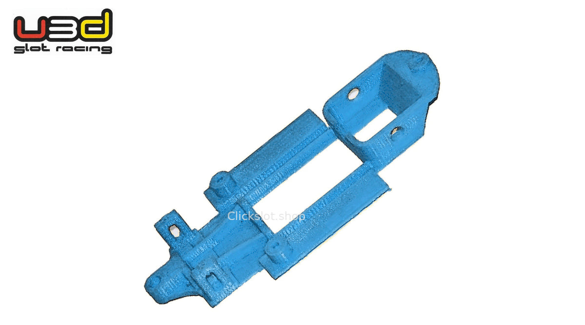 Chasis 3D línea Ford Escort MKII Scalextric U3d Slot Racing — nuevo azul U3D, logo y marca de agua Clickslot.shop