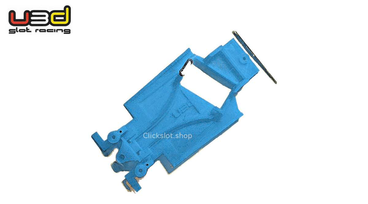 Chasis 3D ángulo Renault 5 Turbo Spirit U3d Slot Racing — nuevo azul U3D, logo y marca de agua Clickslot.shop