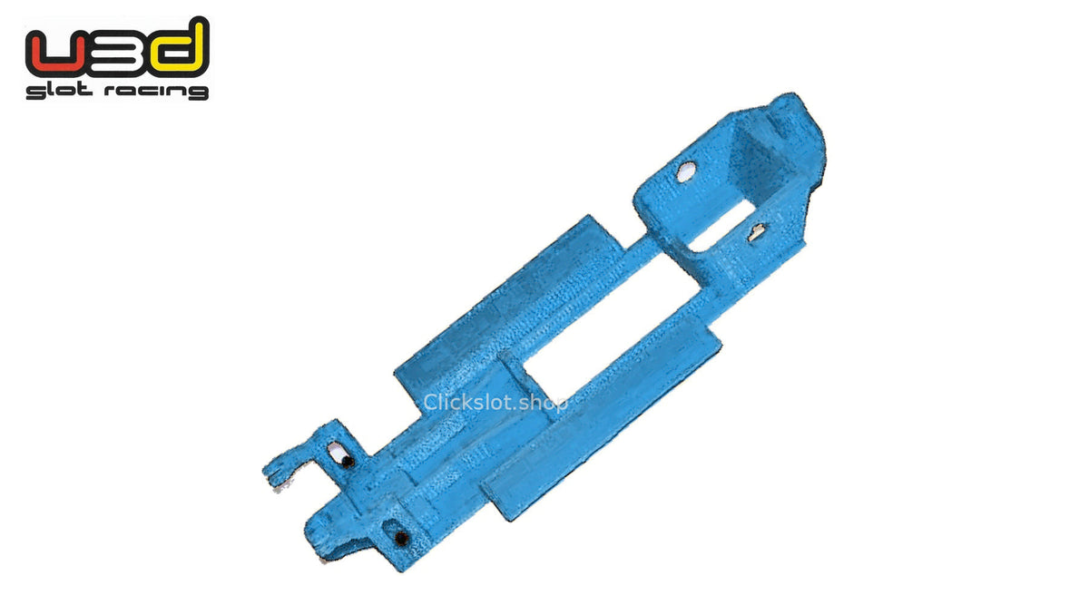 Chasis 3D línea Fiat 131 Abarth Scalextric U3d Slot Racing — nuevo azul U3D, logo y marca de agua Clickslot.shop